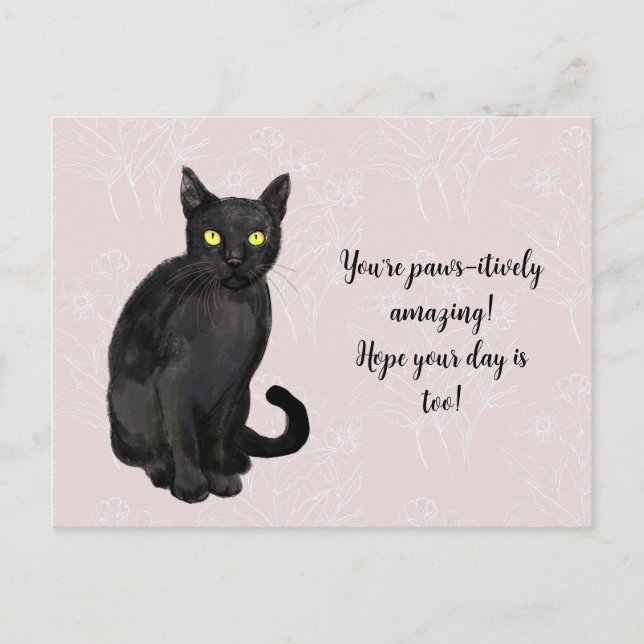 Postal Gato fondo floral (Anverso)