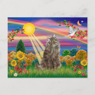 Postal Gato forestal noruego atigrado - Sol de otoño