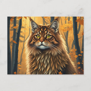 Postal Gato forestal noruego en el bosque de Otoño Dorado