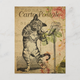 Postal Gato francés vintage jugando al violín