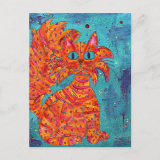 Postal Gato furioso en turquesa