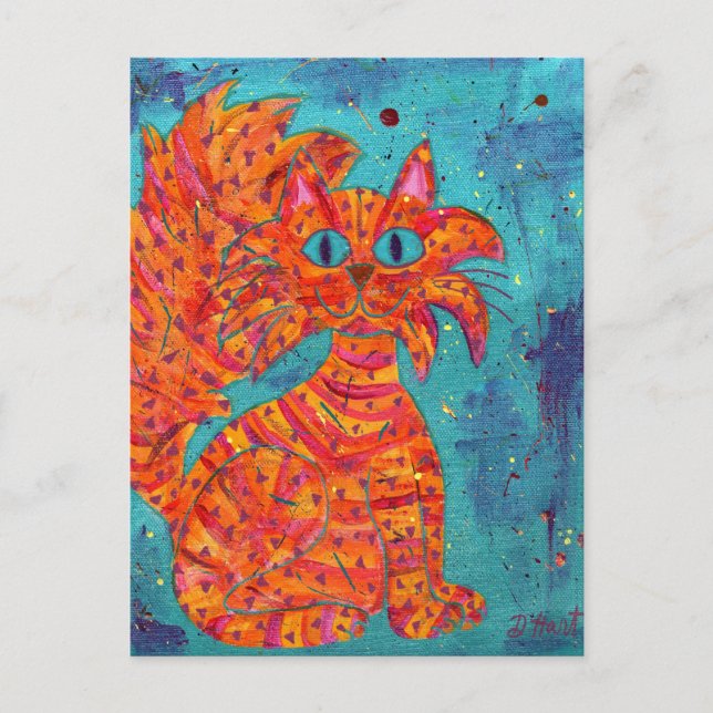 Postal Gato furioso en turquesa (Anverso)