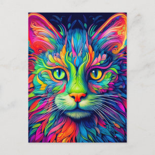 Postal Gato Gatito Artístico Majestuoso Colorido