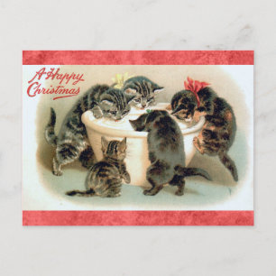 Postal Gato gatito de Navidad vintage lindo