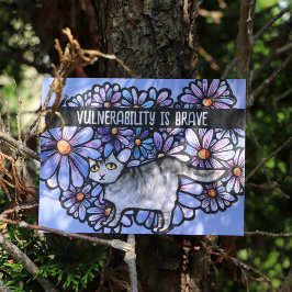 Postal Gato Gatito Flores Moradas Arte de Gato Gris Gatos