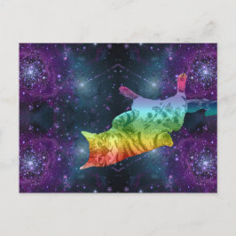 Postal Gato gatito gatito en galaxia del espacio arcoiris