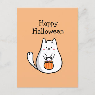 Postal Gato gatito lindo y feliz de Halloween truco o tra