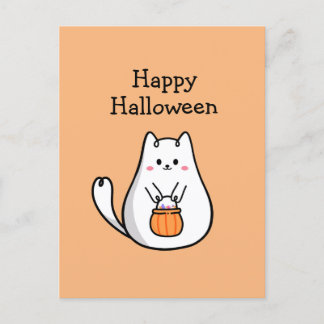 Postal Gato gatito lindo y feliz de Halloween truco o tra