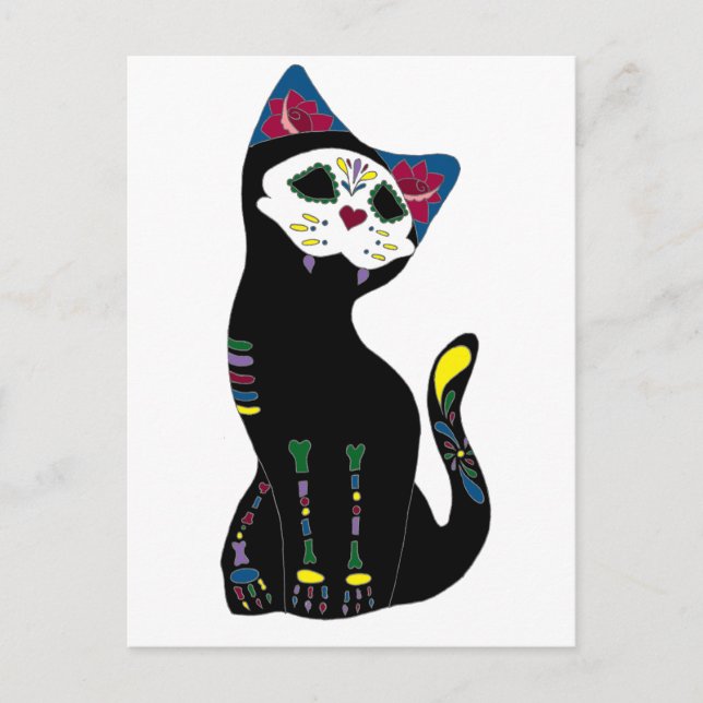 Postal Gato "Gato muerto" Dia de los muertos (Anverso)