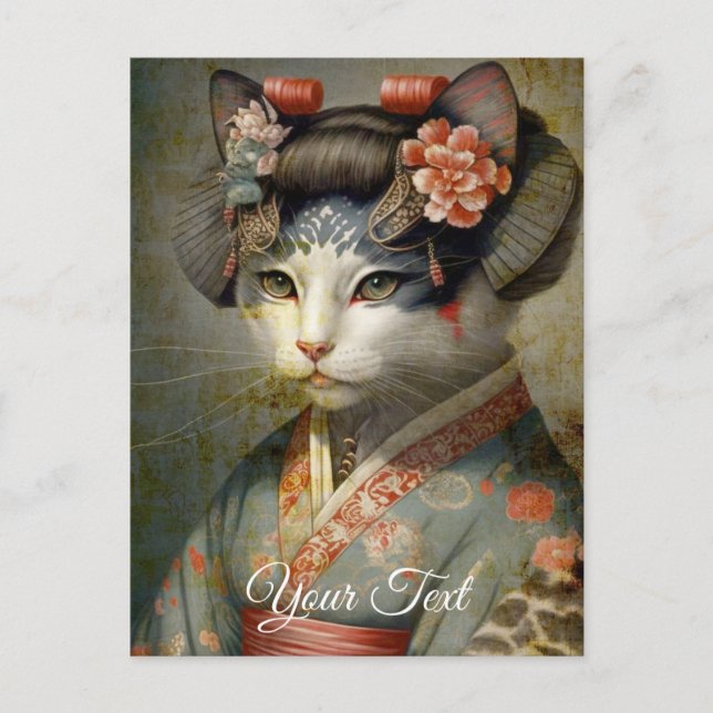 Postal Gato Geisha. Personalizar. (Anverso)