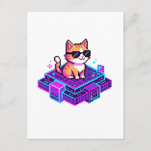 Postal Gato genial con gafas de sol de arte de píxel ador