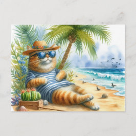 Postal Gato genial en la playa Amantes de los gatos 