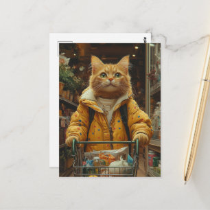 Postal Gato Gingiber Encantador Comprando Comestibles