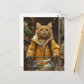 Postal Gato Gingiber Encantador Comprando Comestibles