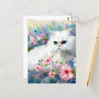 Gato gitano blanco persa ojos azules en flores ros