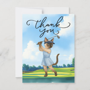 Postal Gato golfista jugando golf con texto de gracias en