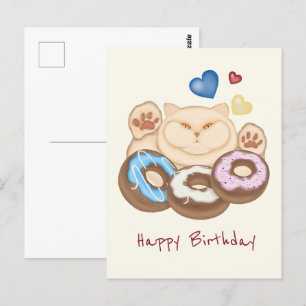 Postal Gato gordo dulce diente feliz cumpleaños