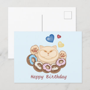 Postal Gato gordo dulce diente feliz cumpleaños