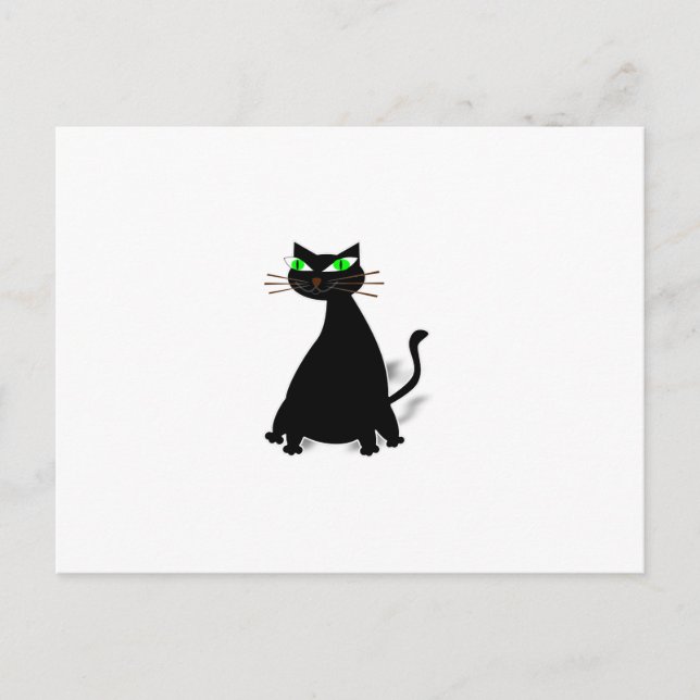 Postal Gato Gordo Negro Con Ojos Verdes (Anverso)