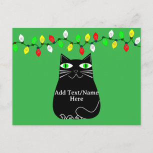 Postal Gato Gordo Negro Con Ojos Verdes Texto Personaliza