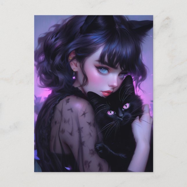 Postal Gato gótico caprichoso (Anverso)