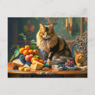 Postal Gato grácil en el arte de la vida en la fruta