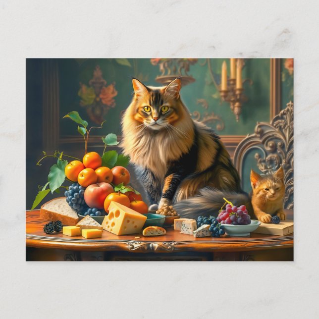 Postal Gato grácil en el arte de la vida en la fruta (Anverso)