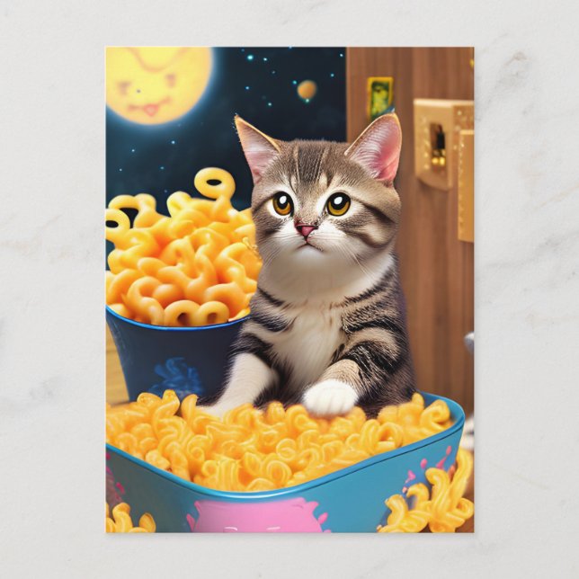 Postal Gato gracioso con pasta (Anverso)