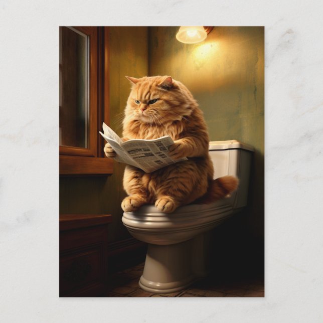 Postal Gato gracioso en el inodoro | Quirky Baño Humor (Anverso)