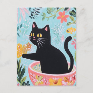 Postal Gato gracioso en un hermoso bol