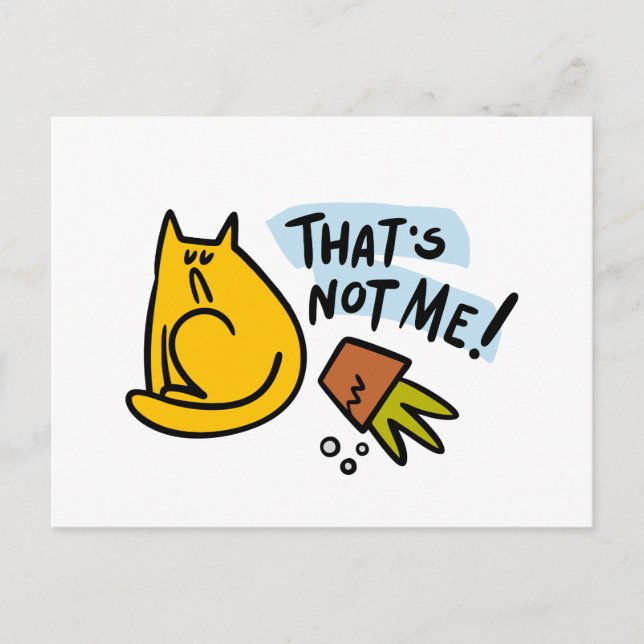 Postal Gato gracioso y una maceta de flores volteada (Anverso)