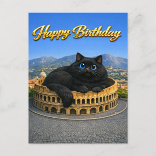 Postal Gato Grande Negro Divertido Cumpleaños Feliz Colis