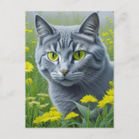 Gato gris blanco con ojos amarillos y arte