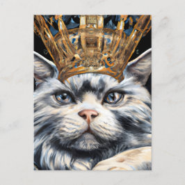 Postal Gato gris en una corona