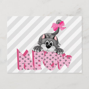 Postal Gato gris y mijo rosado