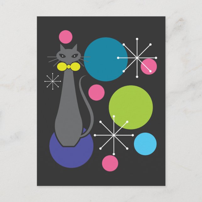 Postal Gato Guay de la era atómica de estilo retro a medi (Anverso)