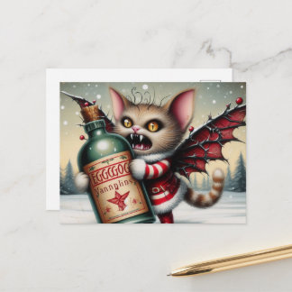 Postal Gato hada vintage de terror navideño espeluznante