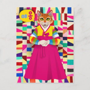 Postal Gato Hanbok coreano