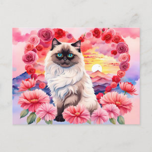 Postal Gato himalayo de San Valentín en el corazón de los