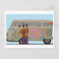 Gato Hippie Esmoquin con Furgoneta de Niño Flor 