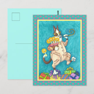 POSTAL GATO HISS N' FITZ CON TRAJE DE CUMPLEAÑOS, PASTEL 