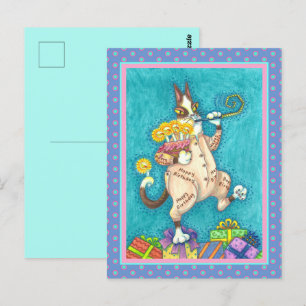 POSTAL GATO HISS N 'FITZ EN TRAJE DE CUMPLEAÑOS, PASTEL Y