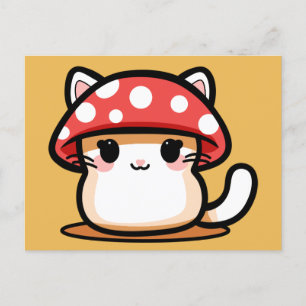 Postal Gato Hongo Kawaii