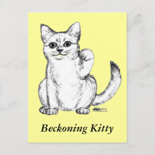 Postal Gato Invitando Minino Maneki Neko