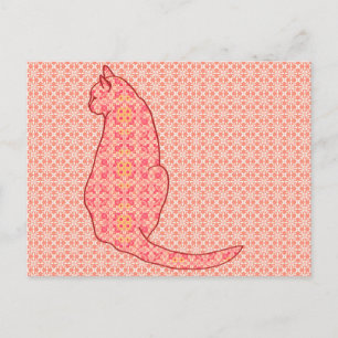Postal Gato japonés: Batik Naranja de coral