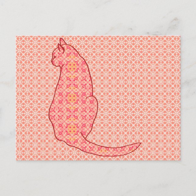 Postal Gato japonés: Batik Naranja de coral (Anverso)