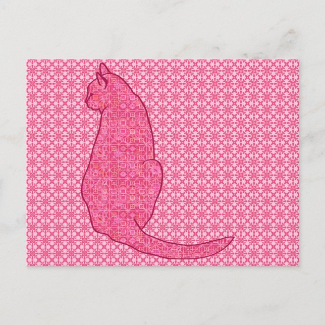 Postal Gato japonés - Batik rosa de fucsia (Anverso)