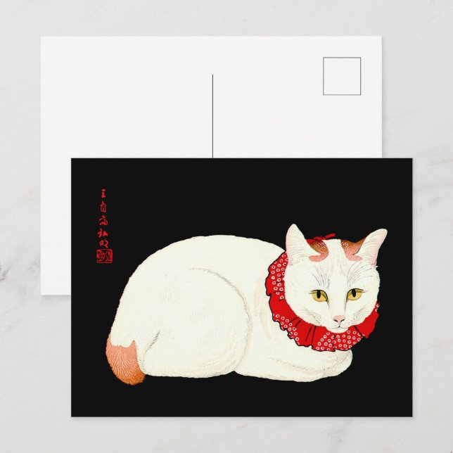Postal Gato japonés blanco y jengibre (Anverso / Reverso)