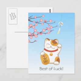 Postal Gato japonés con suerte de calico, Maneki Neko