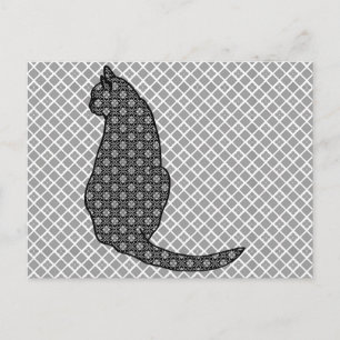 Postal Gato japonés - Impresión de kimono negro y blanco